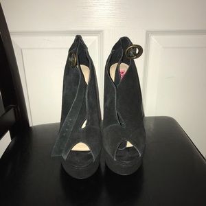 Black Suede Peep Toe Booties